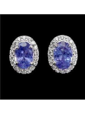 Stunning Genuine Tanzanite with Zircon Halo 925 Sterling Silver Stud Earrings